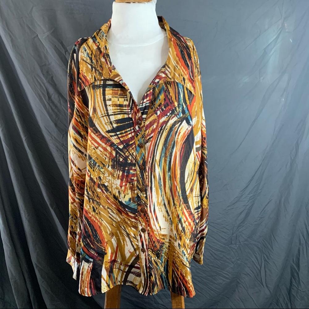 Button Down Abstract Art Blouse